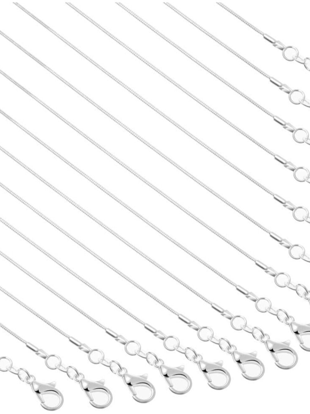 30 Pack Necklace Chain Silver Plated Necklace Snake Chains Bulk for Jewelry Maki